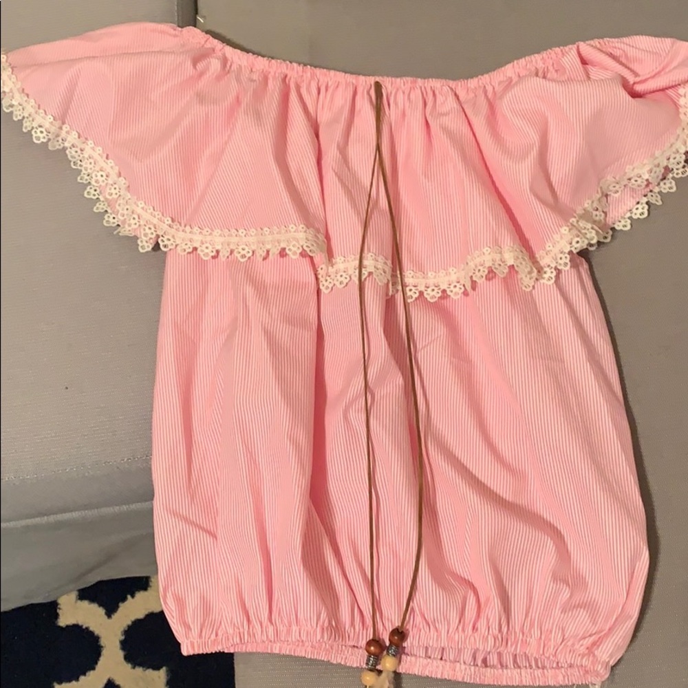Pink stripped off the shoulder top